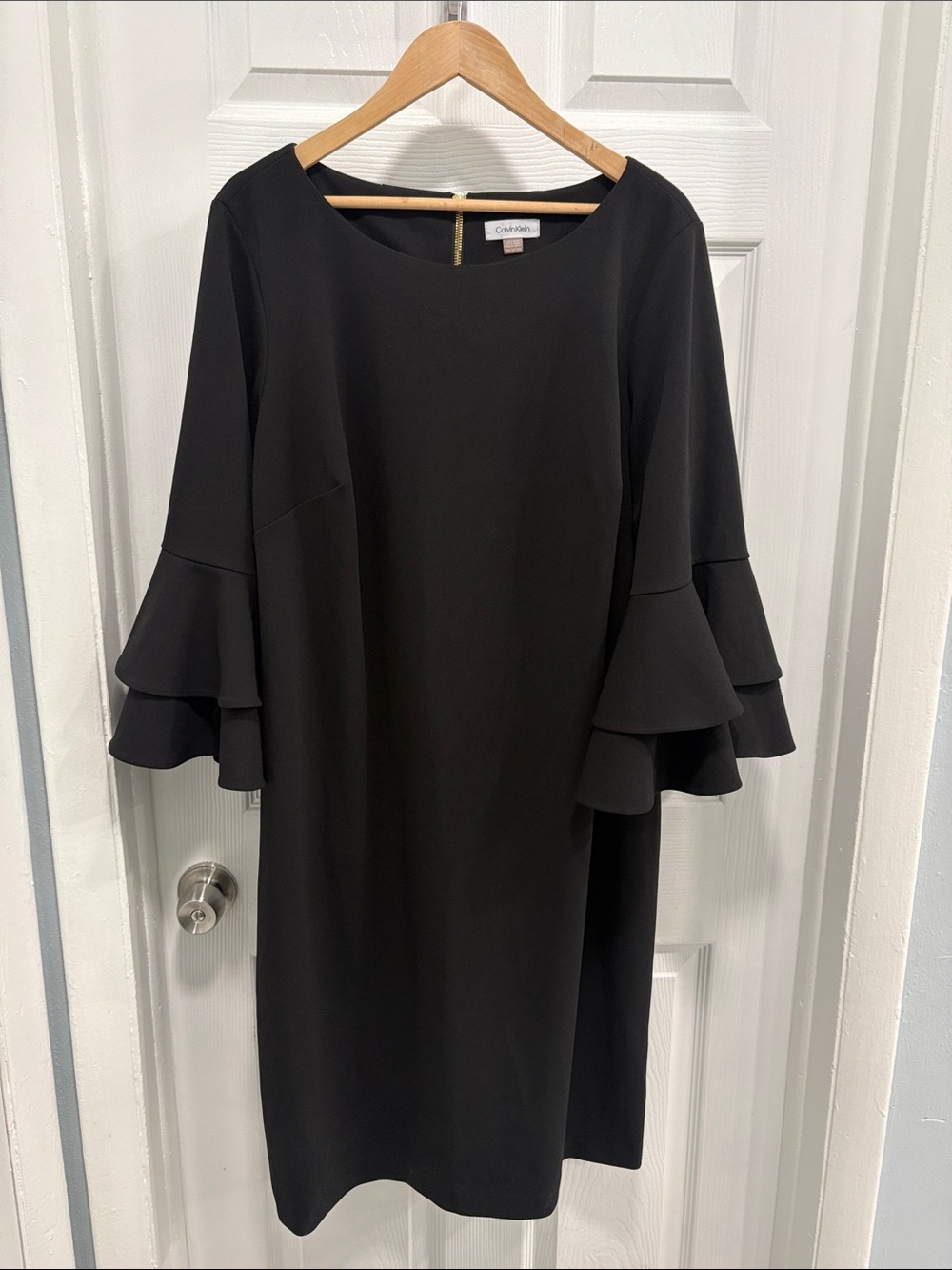 Calvin Klein Black Tiered Ruffle Sleeve Shift Dress